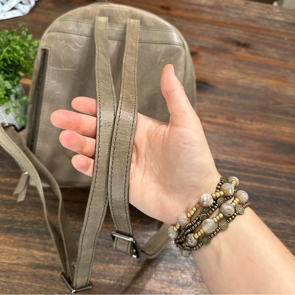 Burkely Leather Croco Cody dome texture gray green tan backpack soft Croc - Picture 16 of 16